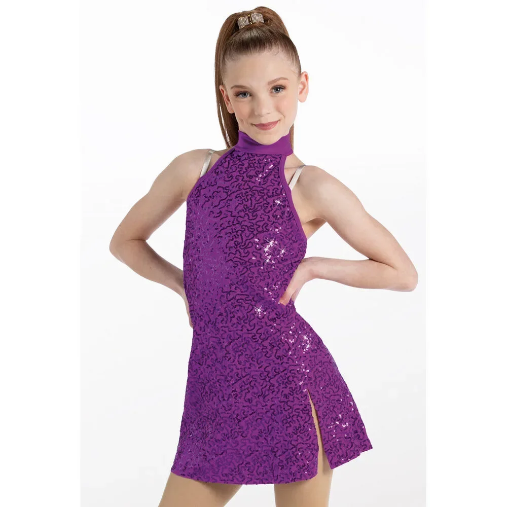 Pre-Owned Dance Costume Weissman 11077 Medium Child Purple Dress Jazz Sequin